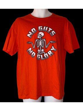 No Guts No Glory Skeleton Graphic Halloween Boo Tees T-Shirt Large 100% Cotton O